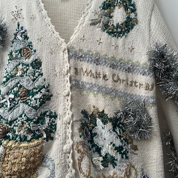 Unique Cream UGLY Christmas sweater XL that LIGHTS‎ UP! Battery pack operated 🎄 - Picture 3 of 10